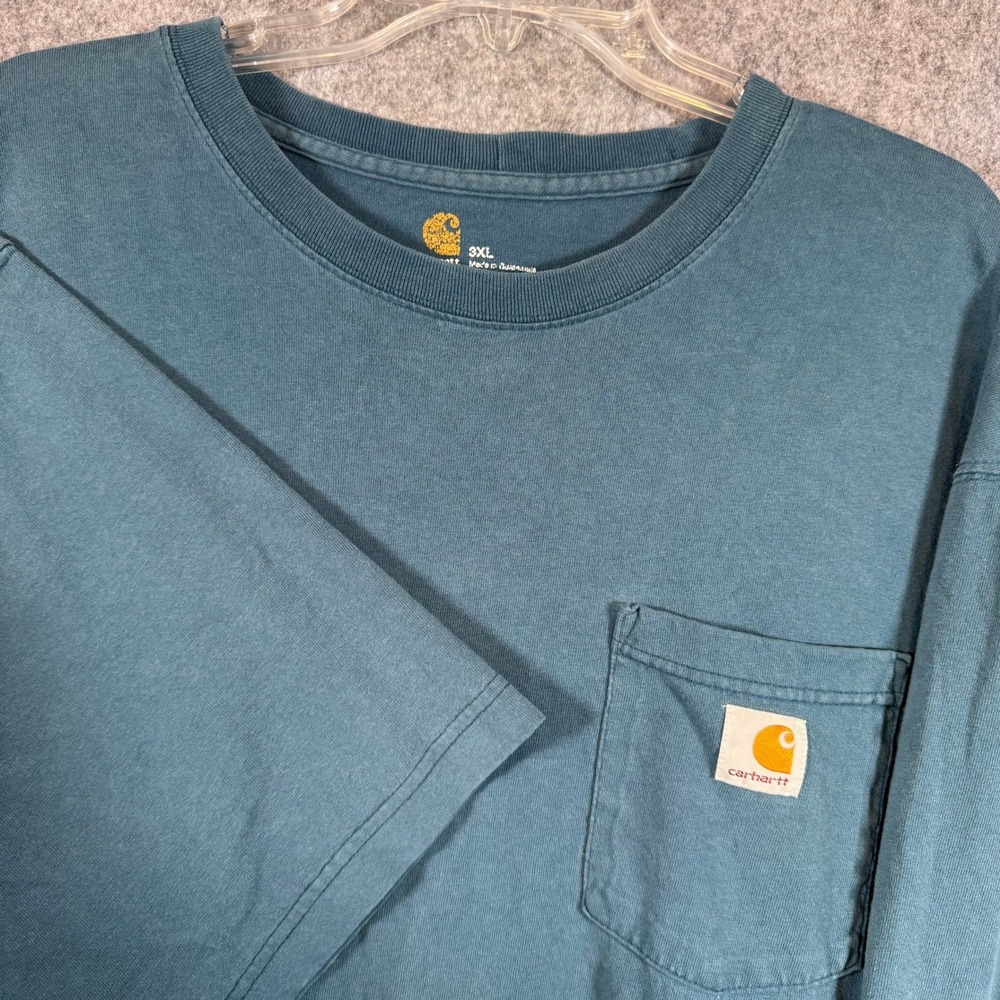 Y2K Carhartt Force Pocket Tee T-Shirt Mens 3XL Army Teal Blue Relaxed Fit